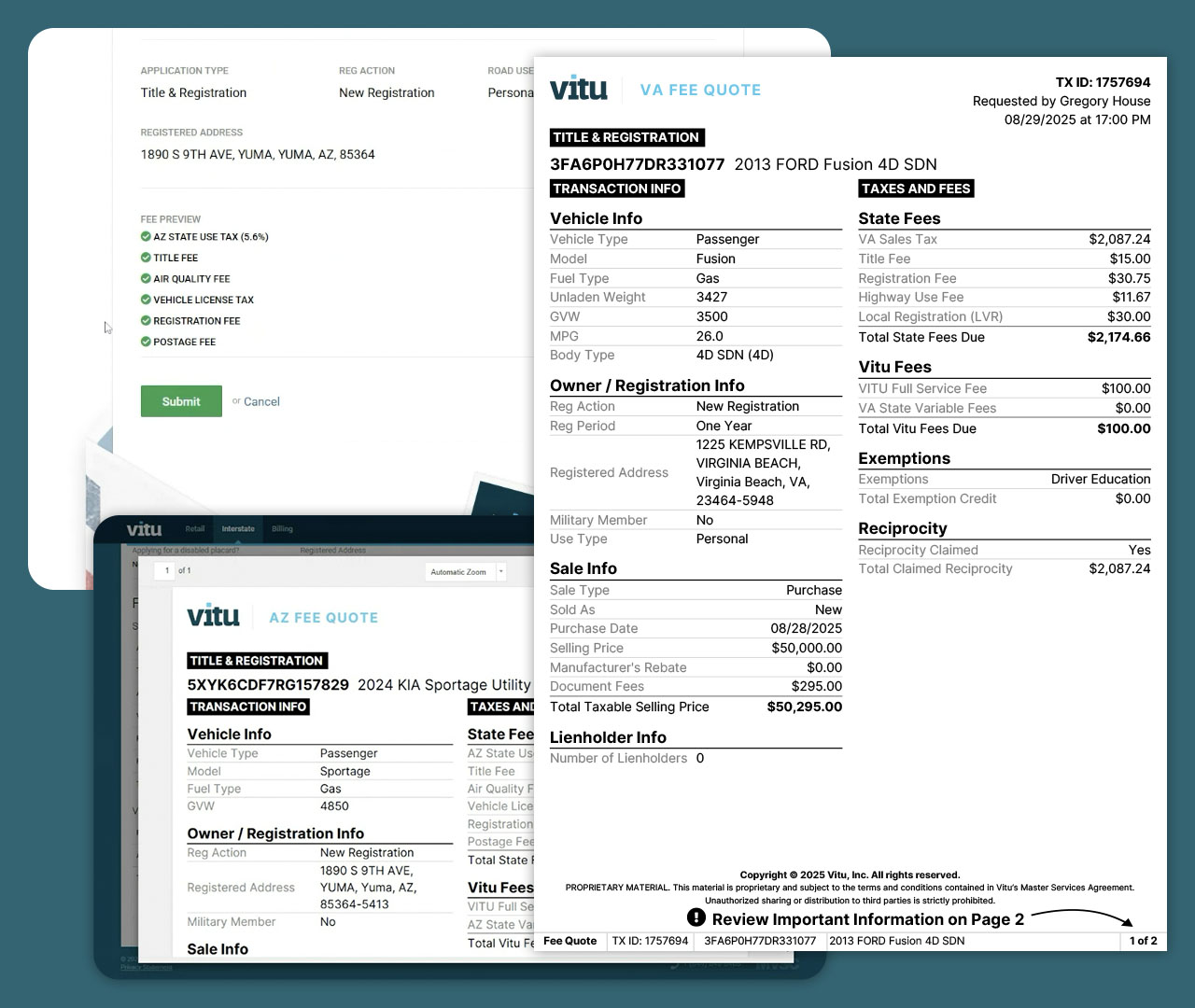 Vitu easy-to-use interface with auto-populated fields
