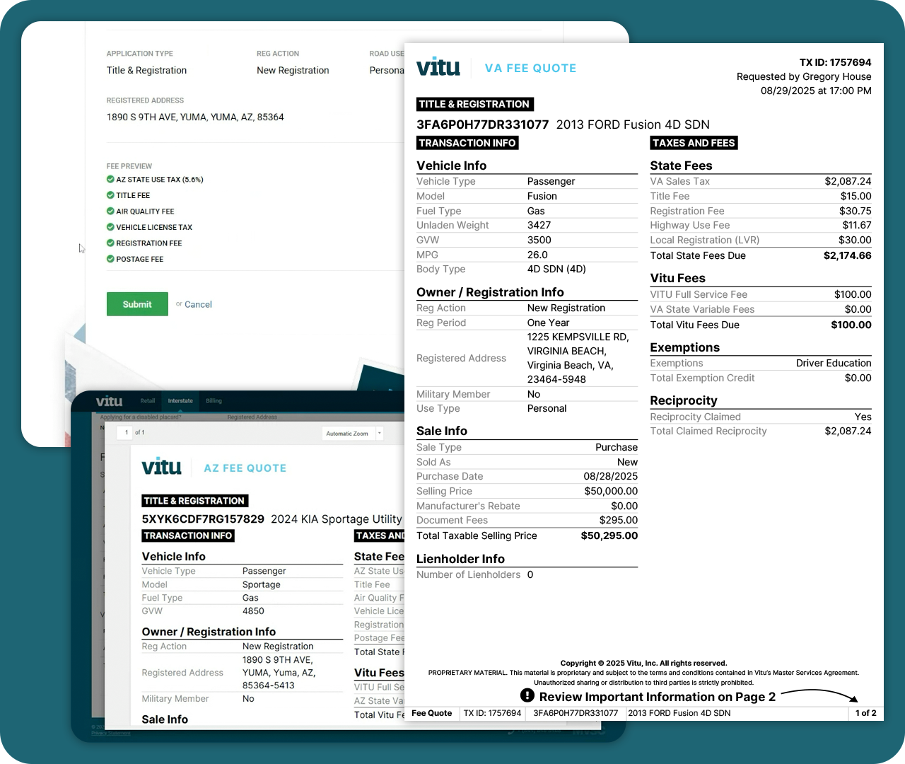 Vitu easy-to-use interface with auto-populated fields